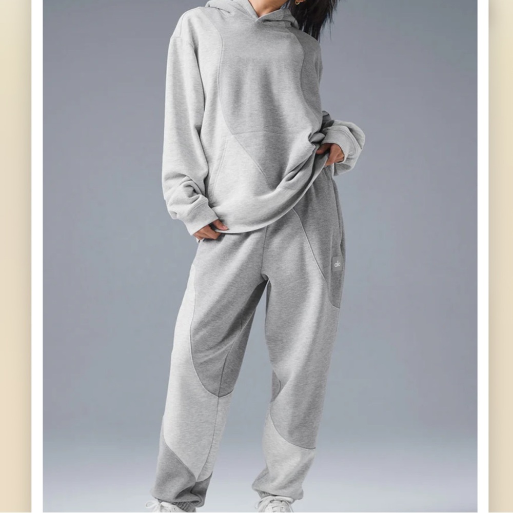 ALO Yoga Make Waves Hoodie & Joggers Sweatpants Sweatsuit Set Tonal Gray SMALL